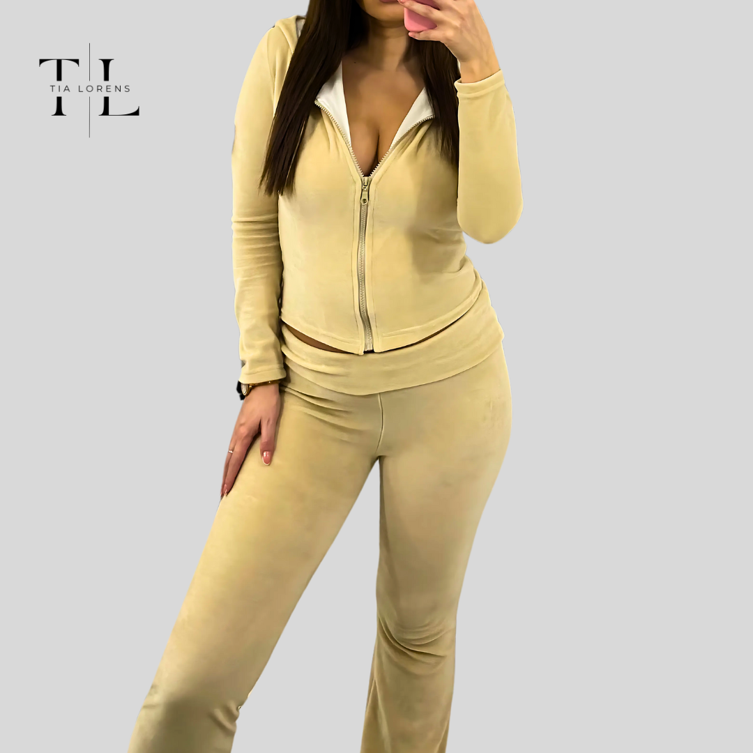 Tia Lorens Light Beige Plush Tracksuit