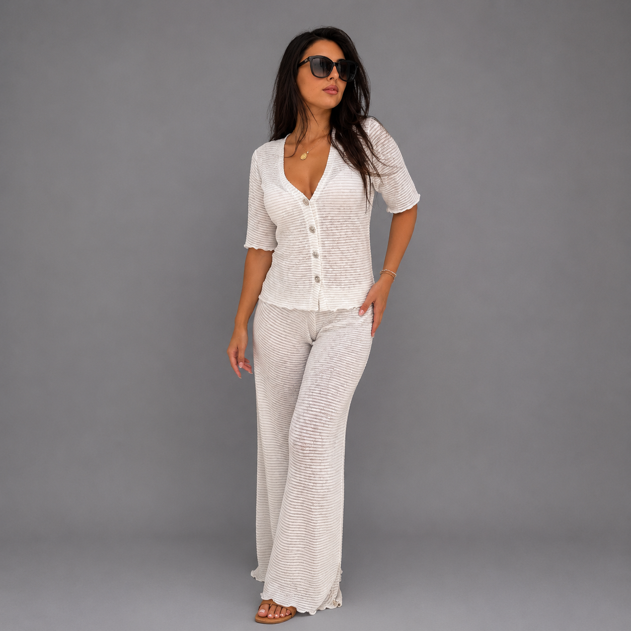 Tia Lorens Summer Knit Set - White