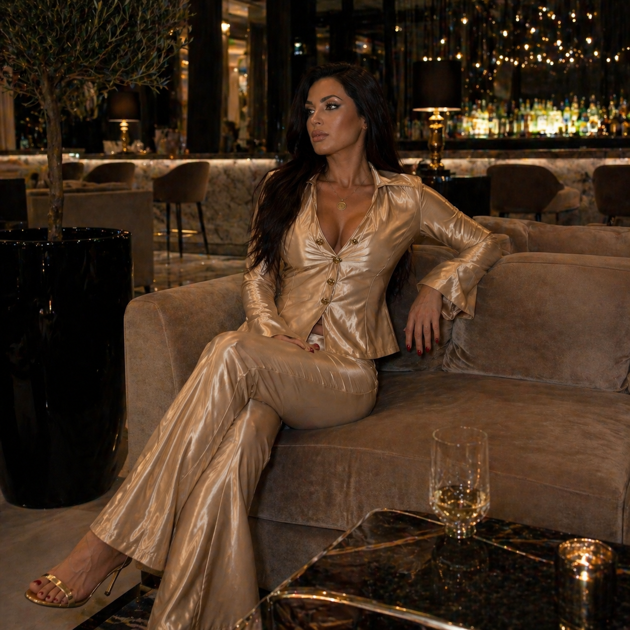 Tia Lorens Satin Set – Champagne Gold