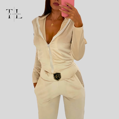 Tia Lorens Light Beige Luxe Tracksuit