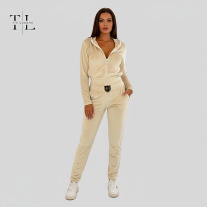 Tia Lorens Light Beige Luxe Tracksuit