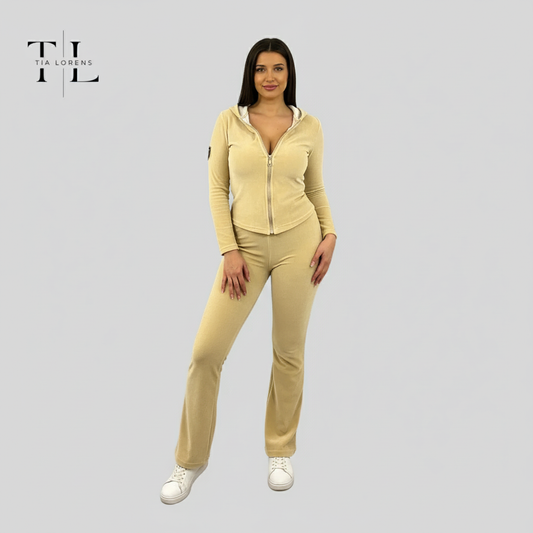 Tia Lorens Light Beige Plush Tracksuit