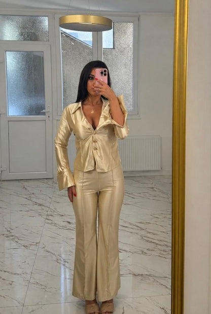 Tia Lorens Satin Set – Champagne Beige