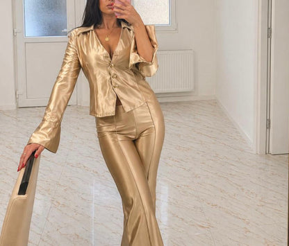 Tia Lorens Satin Set – Champagne Gold