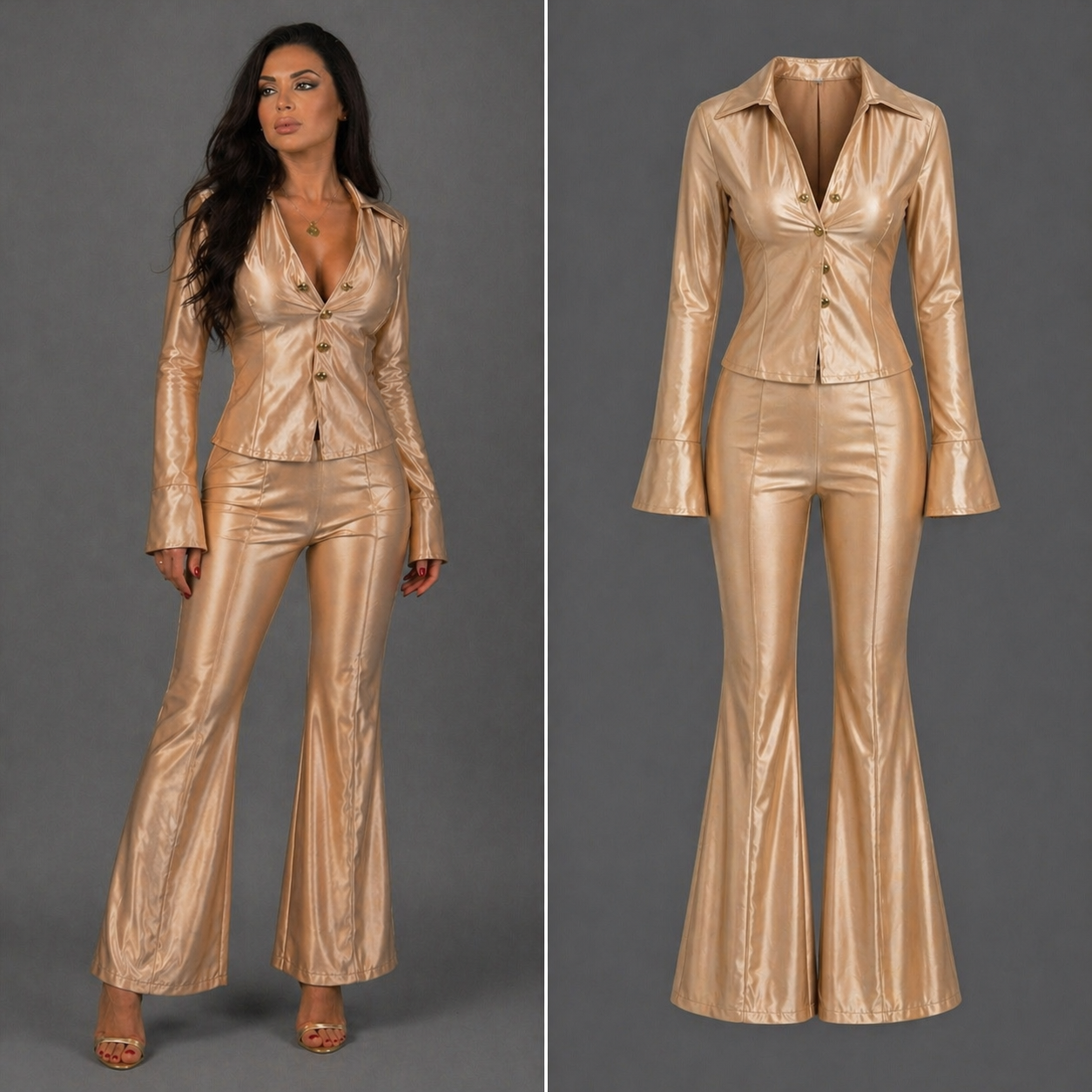 Tia Lorens Satin Set – Champagne Gold