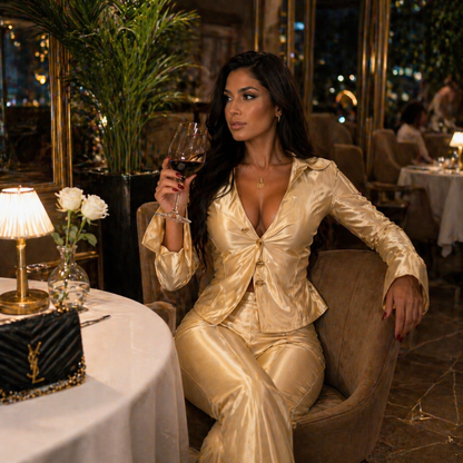Tia Lorens Satin Set – Champagne Beige
