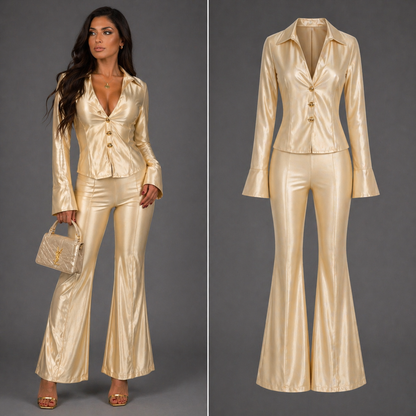 Tia Lorens Satin Set – Champagne Beige