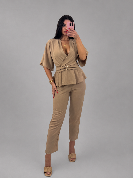 Tia Lorens Linen Viscose Set - Krem