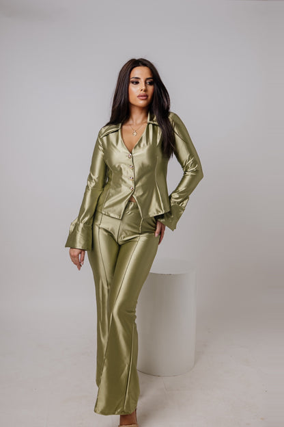 Tia Lorens Satin Set – Olive Green – 3