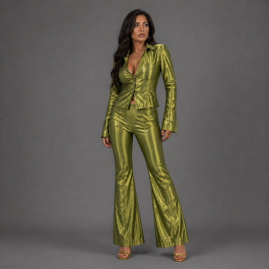 Tia Lorens Satin Set – Olive Green