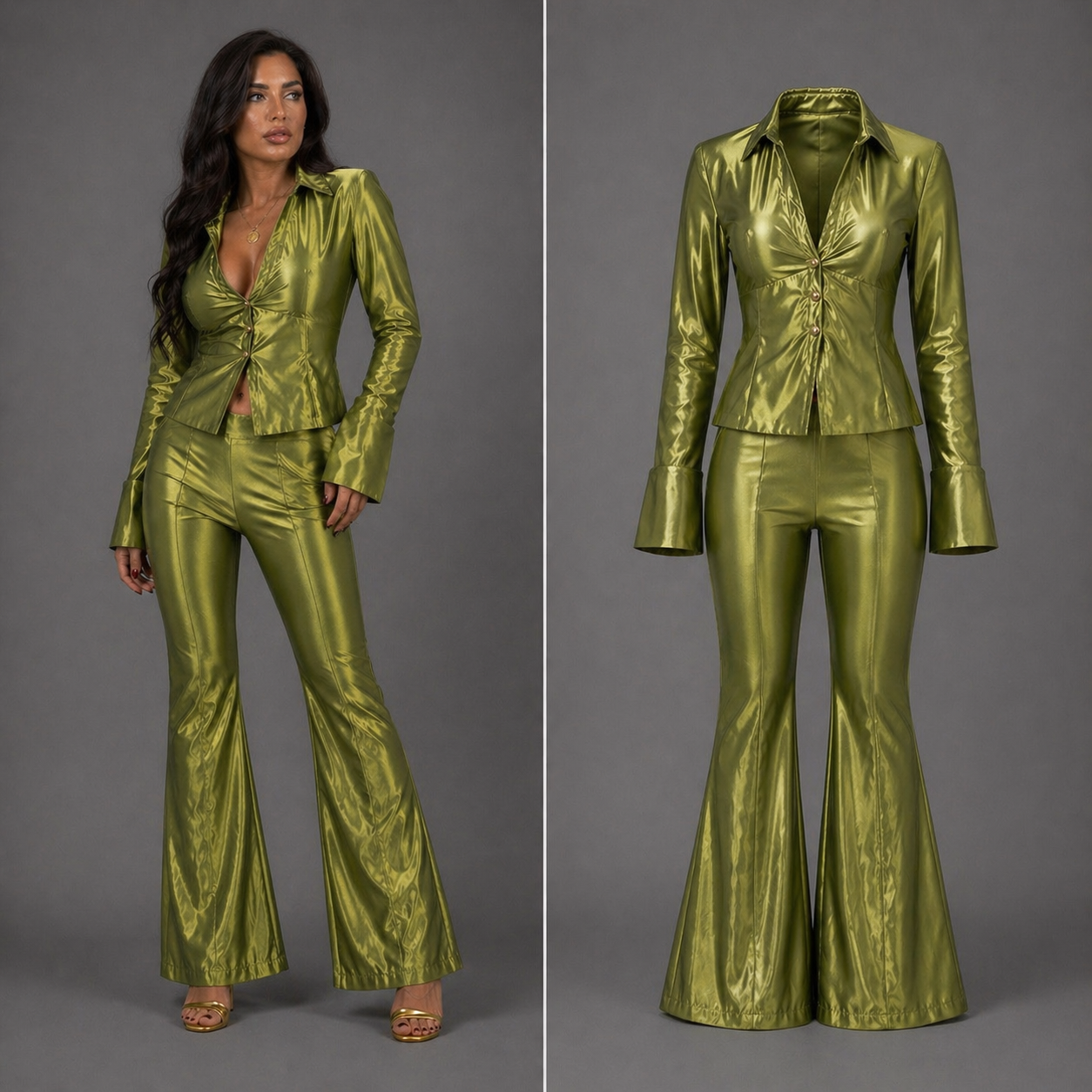 Tia Lorens Satin Set – Olive Green